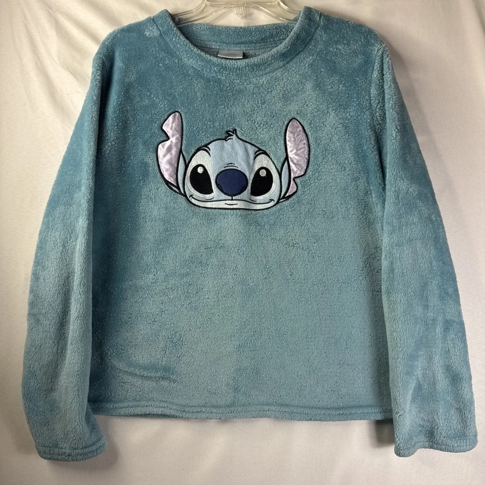 Disney‎ 100 Women's Lilo & Stitch Embroidered Fleece Sweater Blue XL(16-18)